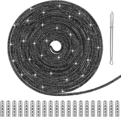 5 meter ronde veters met 20 metalen tips, glinsterende strass veters voor sneakers, laarzen en DIY projecten, zilveren kristal veters voor joggingschoenen en kleding