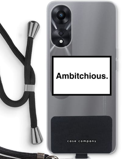 Case Company® - Hoesje met koord geschikt voor Oppo A78 5G hoesje met Koord - Ambitchious - Telefoonhoesje met Zwart Koord - Bescherming aan alle Kanten en Over de Schermrand