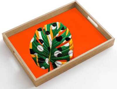 Dienblad hout 50x35 cm - Schootdienblad - Blad - Oranje - Stippen - Kleurrijk - Borrelplank rechthoek - Plateau dienbladen