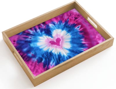 Dienblad hout 40x30 cm - Schootdienblad - Hartvormig - Tie dye - Paars - Borrelplank rechthoek - Plateau dienbladen