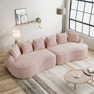 Modulaire Vierzitsbank, 4-Zits Bank, Comfortabele Chenillestof, Frameloze Bank, Extra Grote Afmetingen, Diepe Zitplaatsen, Inclusief Kussens, Geen Montage Nodig, Geschikt voor Woonkamers-Roze