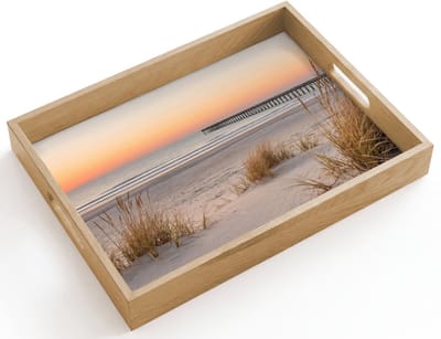 Dienblad hout 40x30 cm - Schootdienblad - Pier - Zonsondergang - Strand - Borrelplank rechthoek - Plateau dienbladen