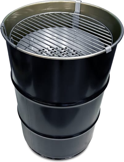 Barrelkings Small - Houtskoolbarbecue - Zwart Metaal - Ø40x58 cm - 60L Olievat - Vuurkorf & Bijzettafel in 1 - Industrieel Design