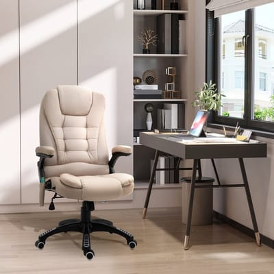 STILVORA Bureaustoel 68 x 72 x 110-120 Cm - Met Massage En Verwarming - Verstelbare Rugleuning - Voor Kantoor En Studeerkamer - Linnenlook Bruin