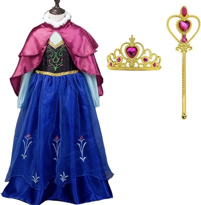 Carnavalskleding kinderen - Het Betere Merk prinsessenjurk meisje - verkleedkleren meisje - tiara - kroon -toverstaf- verkleedjurk - maat 92/98 (100)
