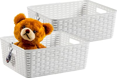 Plasticforte Opbergmand - 2x - Kastmand - rotan kunststof - wit - 12 Liter - 30 x 37 x 13 cm