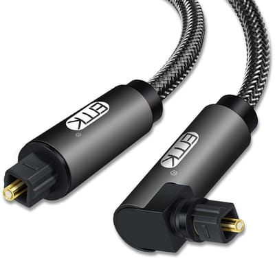 By Qubix - Optische Audio Kabel 90 graden stekker - Toslink Kabel - 1 meter - Nylon - Haaks roterend - Zwart audiokabel soundbar