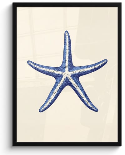 Poster in lijst - Fotolijst 60x80 cm - Posters - Blauwe zeester - Minimalistisch - Beige - Posterlijst zwart - Decoratie - Wanddecoratie woonkamer - Muurdecoratie slaapkamer
