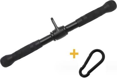 MIRO® Heavy Bicep Tricep Stang - Meedraaiend - Fitness - Krachtstation - 50CM - Multifunctioneel + Karabijnhaak - Black Edition