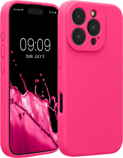 kwmobile telefoonhoesje geschikt voor Apple iPhone 16 Pro - TPU backcover met siliconen coating - Smartphone case in neon roze