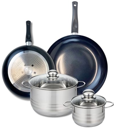 Set van 2 Koekenpannen 24 en 28 cm en 2 kookpotten 14 en 20 cm Elo Prima Glanzend