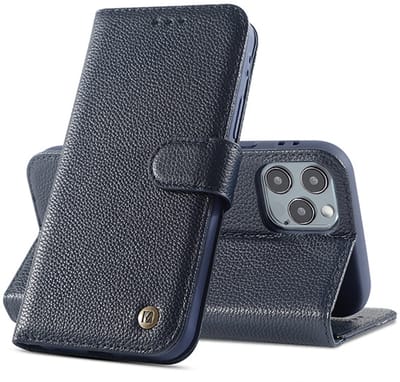 Echt Lederen Book Case Hoesje - Leren Portemonnee Telefoonhoesje - Geschikt voor iPhone 11 Pro - Navy