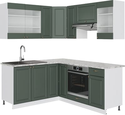 Vicco Hoekkeuken Fame-Line, Groen-Goud Landhuis/Wit, 190 x 160 cm, WB Marmer