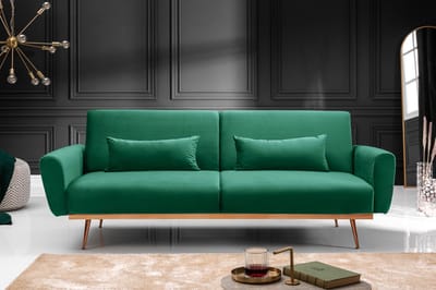 Retro slaapbank BELLA 208 cm smaragdgroen fluwelen 3-zits bank inclusief kussens