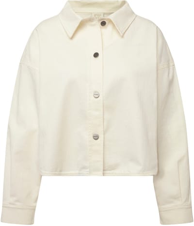 Ulla Popken - Dames - Jeans-overhemdjas overhemdkraag biologisch katoen - Off-white - Maat 46+