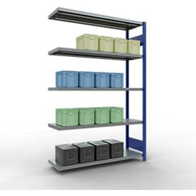 Schulte Lagertechnik MULTIplus 250 rekkensysteem zonder grendel, lengte grendel, 2000x1300x400 mm, 5 legborden, gentiaanblauw/verzinkt.