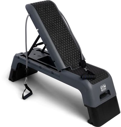 Gym Masters Premium Aerobic Step Deck – Fitness Step & Stepbank met Rugleuning – Verstelbaar – Incl. Elastieken – Trainingsbank 2-in-1