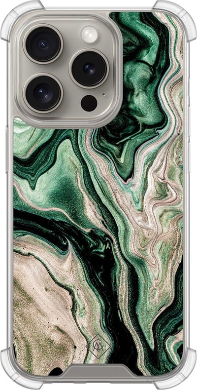 Casimoda® hoesje - Geschikt voor iPhone 15 Pro - Groen marmer / Marble - Shockproof case - Extra sterk - TPU/acryl - Groen, Transparant