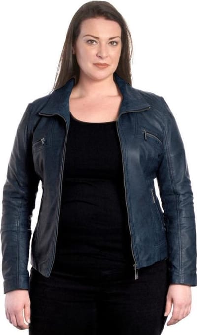 Versano Pino Leren Dames Bikerjack Dames Jas 5XL - Blauw