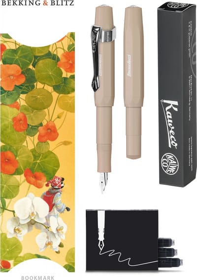 Kaweco - Vulpenset - 4delig - Vulpen Sport Skyline Macchiato Fountain Pen - Medium - Nostalgic Octagonal Clip Chrome - Doosje zwarte vullingen - Bekking & Blitz Boekenlegger -nr31