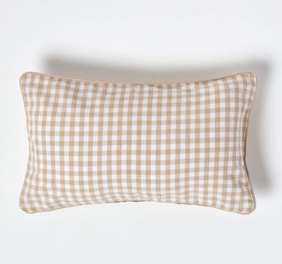 Homescapes Katoenen kussenhoes met gingham-motief 30 x 50 cm beige