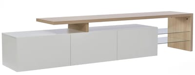QUESTYR TV‑Meubel met LED – 160 cm – 3 Lades & 2 Glazen Schappen – Hoogglans Wit – Modern Lowboard