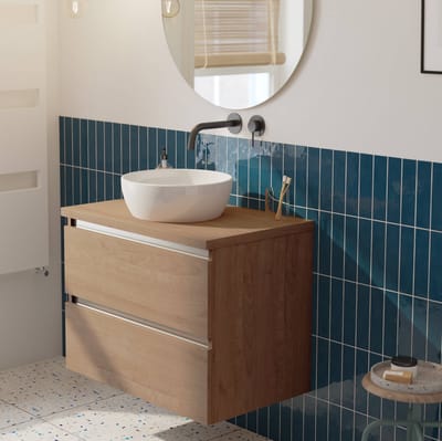 Saqu Gaia badmeubel incl. keramische waskom 80x51x76cm toffee – aluminium greeplijst