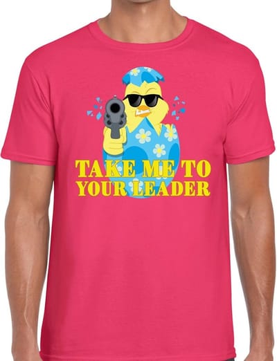 Fout Paas t-shirt roze take me to your leader voor heren - Pasen shirt S