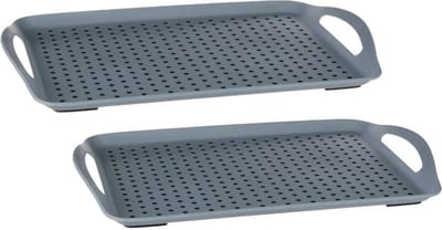 2x stuks dienbladen/serveerbladen antislip rechthoekig 45 x 32 cm grijs - Serveerbladen, dienbladen & keukenbenodigdheden