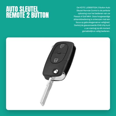 Dailygoods- Autosleutel Met ID48 Chip - 2 Knoppen - Zender 434 Mhz - Hoogwaardige Kunststof - Geschikt Voor Passat/Golf MK4 - Elegant Design - Sleutel