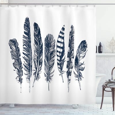 ABAKUHAUS Feder Douchgordijn – 175x200 cm – Donkerblauw/Wit