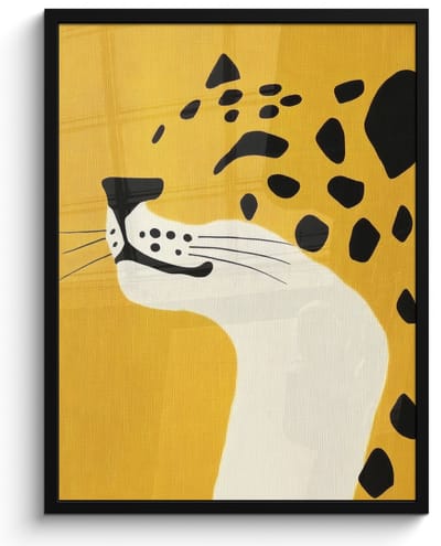 Poster in lijst - Fotolijst 50x70 cm - Posters - Cheetah - Illustratie - Geel - Posterlijst zwart - Decoratie - Wanddecoratie woonkamer - Muurdecoratie slaapkamer