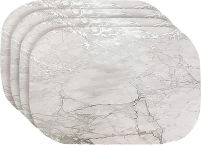 Marmeren placemats - Tafelmatten set - Tafel beschermen - Hittebestendig antislip - 4 stuks 30x45 cm - Zilver
