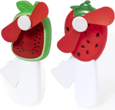 Mini ventilator/handventilator - 2x stuks - meloen/aardbei - verkoeling - festival/zomer