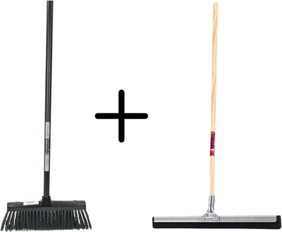 Synx Tools Binnenbezem Zwart + Vloertrekker 45cm met Steel 150cm - Kamerveger – Vloerreiniger – Moppen - Zachte bezem met steel 130cm