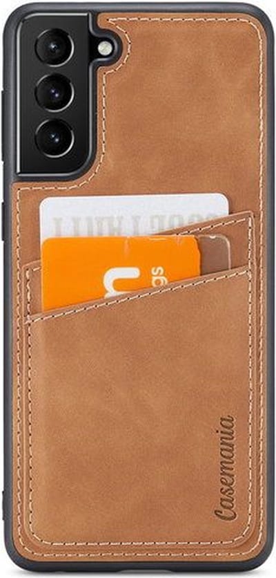 Suede back cover met pasjes vakje - Geschikt voor Samsung Galaxy S21 - Suede/TPU backcover - Bruin