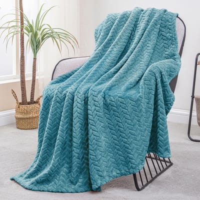 Grote Zachte Flanellen Fleece Plaid Bankdeken met Bladerenpatroon Leisteenblauw