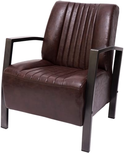 Fauteuil MCW-H10, loungestoel gestoffeerde fauteuil, metalen industrieel ontwerp ~ vintage bruin