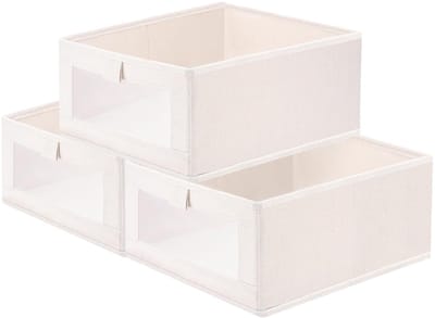 Dailygoods- Opbergdozen set van 3 - Opvouwbare dozen - Opbergbox met transparant venster - Kastorganisatoren - 40 x 27 x 17 cm - Duurzaam katoen en linnen