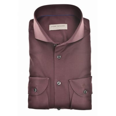 John Miller Overhemd Slim Solid Color Cutaway Collar Cotton Tricot Donker Rood / male