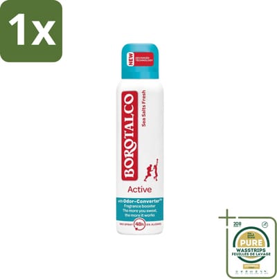1 x Borotalco - Deodorant Spray - Active - Sea Salts Fresh - 0% Alcohol - 150 ml- Zweetgeur Bestrijding - Zeezout Geur - Deodorant Spray - Frisse Geur - Gevoelige Huid