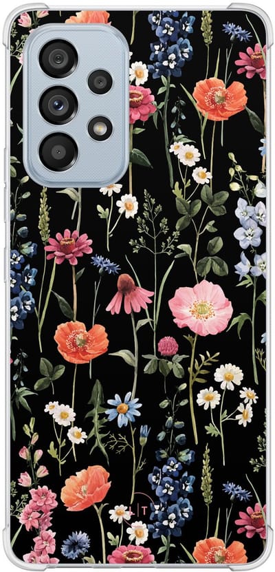 Shockproof hoesje - Geschikt voor Samsung Galaxy A53 - Dark flowers - Extra sterke case - TPU/polycarbonaat - Bloemen - Multi, Transparant