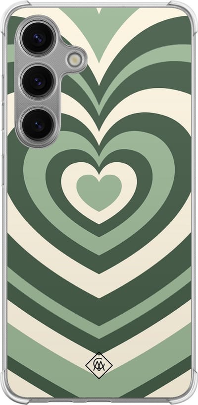 Casimoda® hoesje - Geschikt voor Samsung Galaxy S24 - Groen Hart Swirl - Shockproof case - Extra sterk - TPU/polycarbonaat - Groen, Transparant