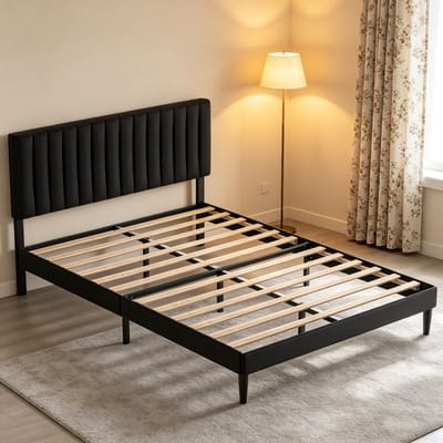 KUTAS Gestoffeerd bed 140x190 cm - Metalen Bedframe Zwart - Tweepersoonsbedden met Lattenbodem - Verstelbaar Hoofdeinde - Opbergruimte Onder Het Bed - Draagkracht 480 kg
