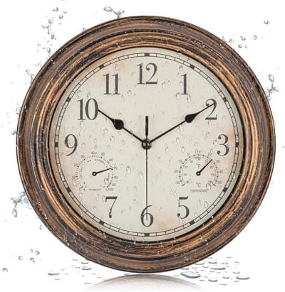 Waterdichte buitenwandklok 30 cm - niet tikkend met thermometer en hygrometer voor terras, tuin, zwembad en badkamer