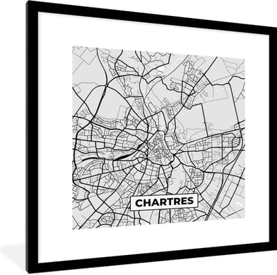 Fotolijst incl. Poster - Chartres - Plattegrond - Frankrijk - Kaart - Stadskaart - 40x40 cm - Posterlijst