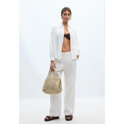 Stradivarius Rechte broek met linnenlook  Ecru XS