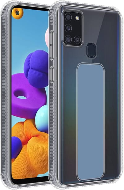 Cadorabo Hoesje geschikt voor Samsung Galaxy A21s in LICHTBLAUW - Beschermhoes gemaakt van flexibel TPU silicone Cover Case met houder en standfunctie