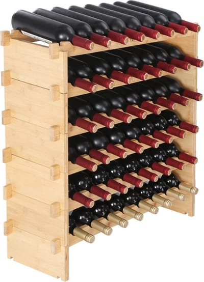 Wijnrek - Wijnfleshouder - Stapelbaar - Vrijstaand - Bamboe - 48 Flessen - 77.5x76.5x25 cm - 60kg Capaciteit