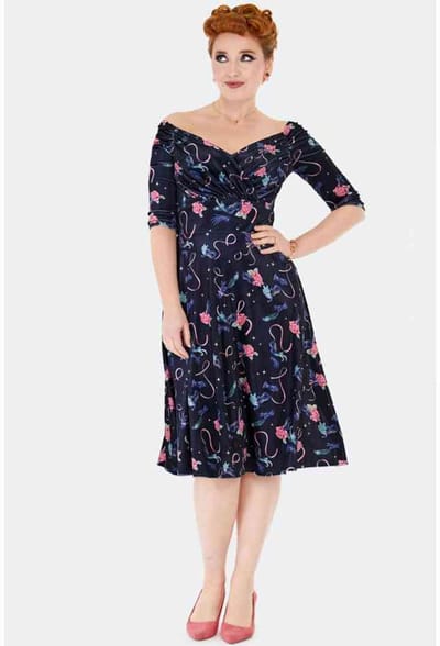 Voodoo Vixen - Velvet Peacock Masquerade Flare Flare jurk - M - Zwart